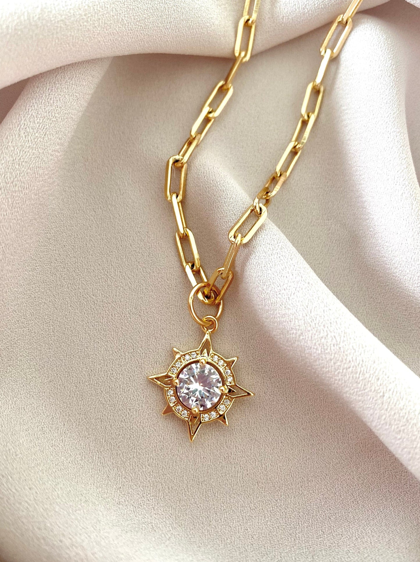 Gold Star Pendant Necklace Gold Filled Paperclip Chain Shiny CZ Micro Pave Necklace Celestial Jewelry Christmas Gift Minimalist Necklaces