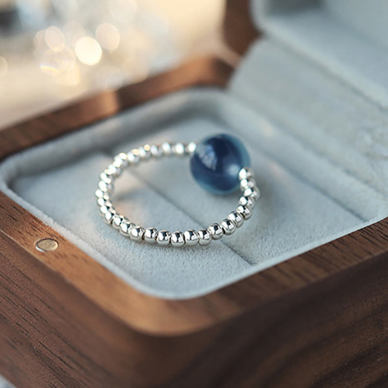 Fortune Jewel 925 Sterling Silver Blue Candy Agate Healing Bead Ring