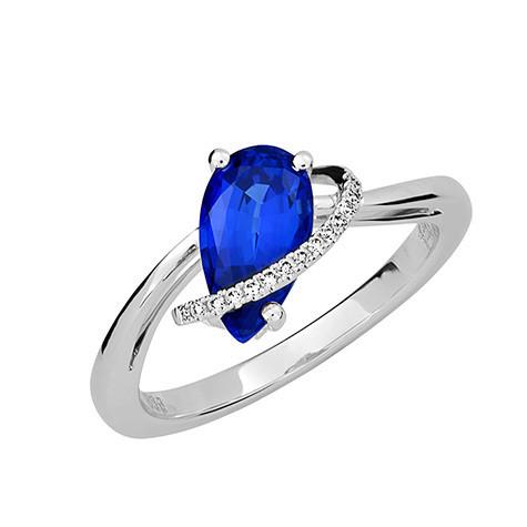 14KW Pear-Shape Blue Sapphire and Diamond Ring (Size 6.5)