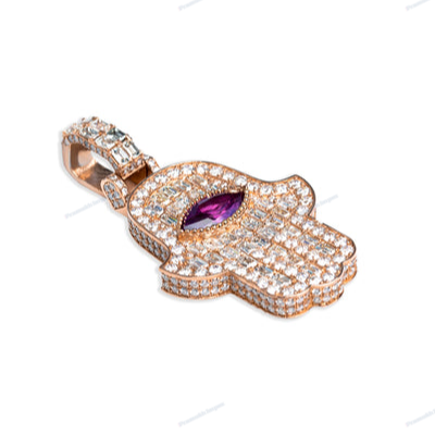 Humsa Hand Moissanite 925 Silver Iced out Pendant