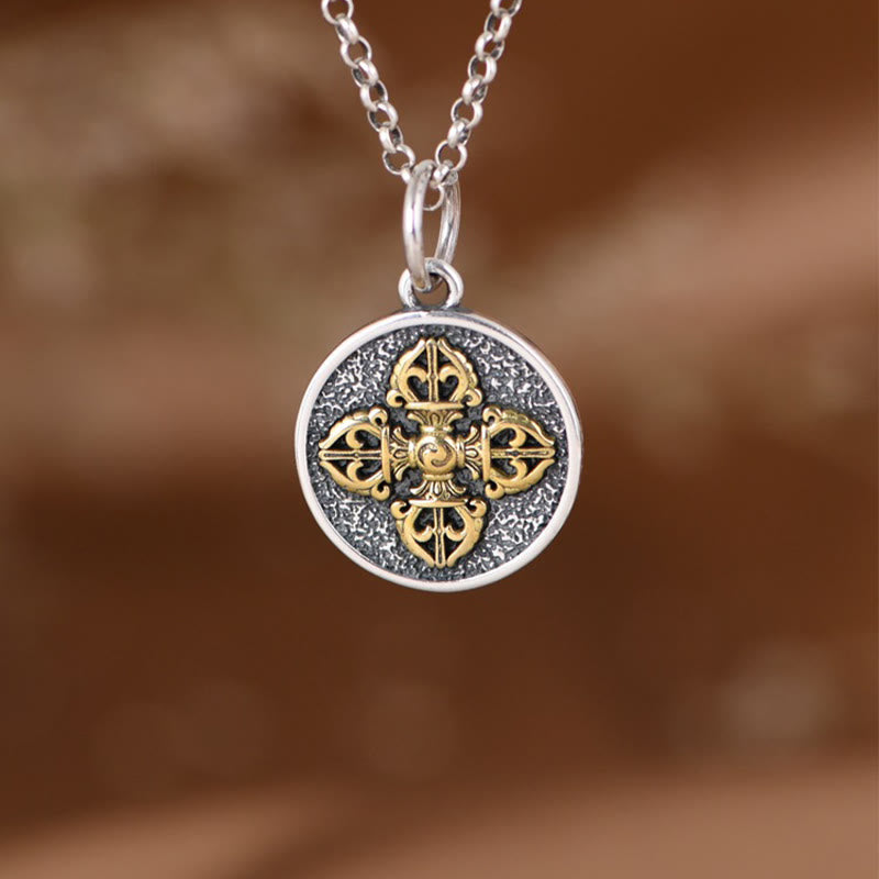 Fortune Jewel 925 Sterling Silver Double Dorje Vajra Blessing Necklace Pendant