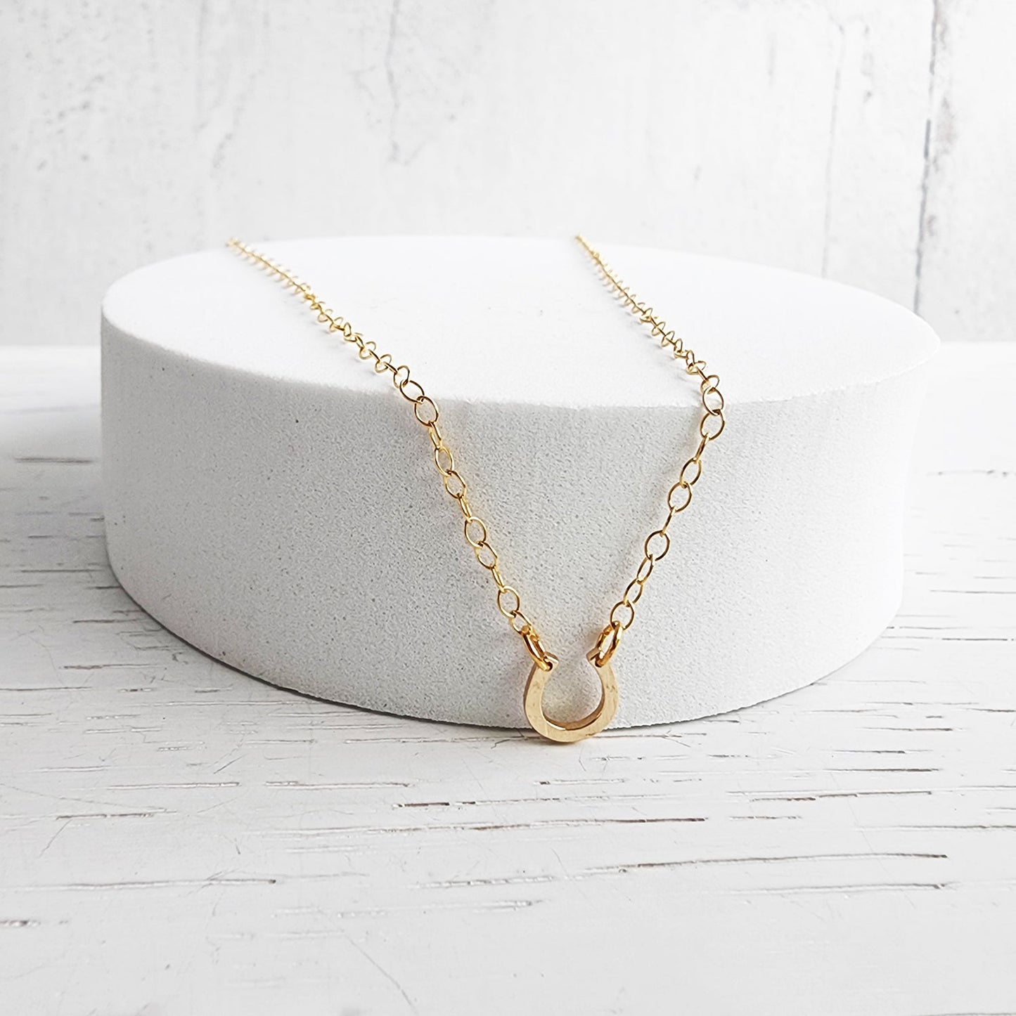 Tiny Horseshoe Charm Necklace in 14k Gold Filled