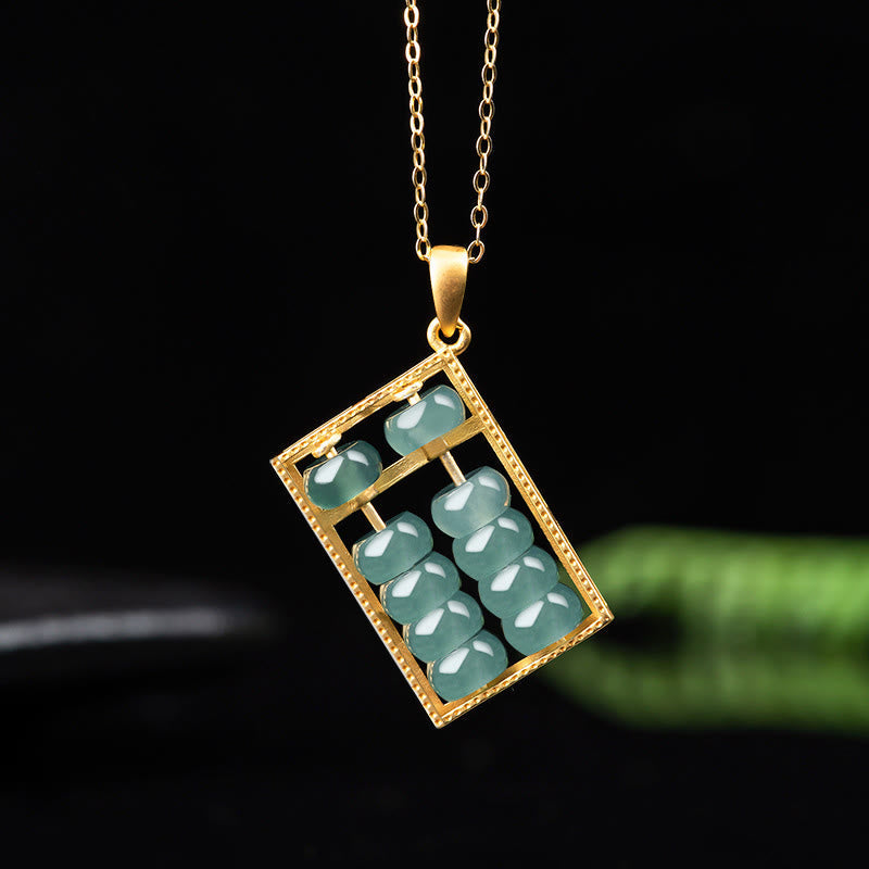 Fortune Jewel Natural Jade Abacus Pattern Abundance Titanium Steel Chain Necklace Pendant