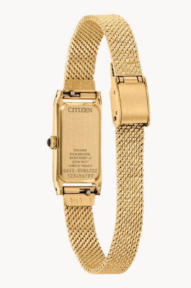 Lady's Gold-Tone Stainless Steel Citizen Eco-Drive "Fio" with Black Rectangular Dial