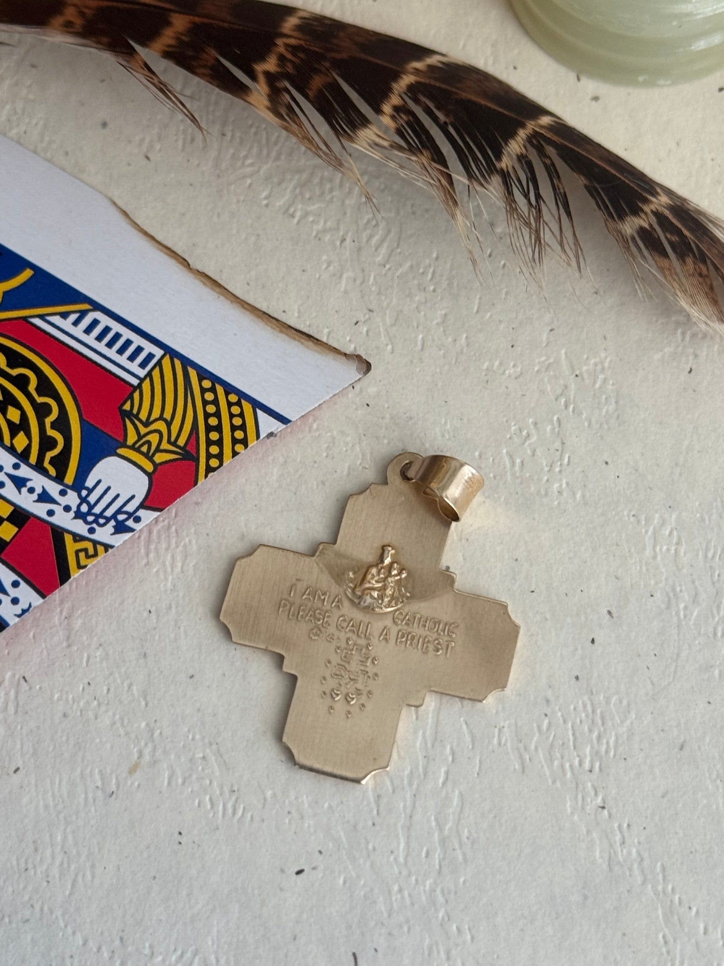 Vintage 14k Gold Sculptural Catholic 4-Way Cross