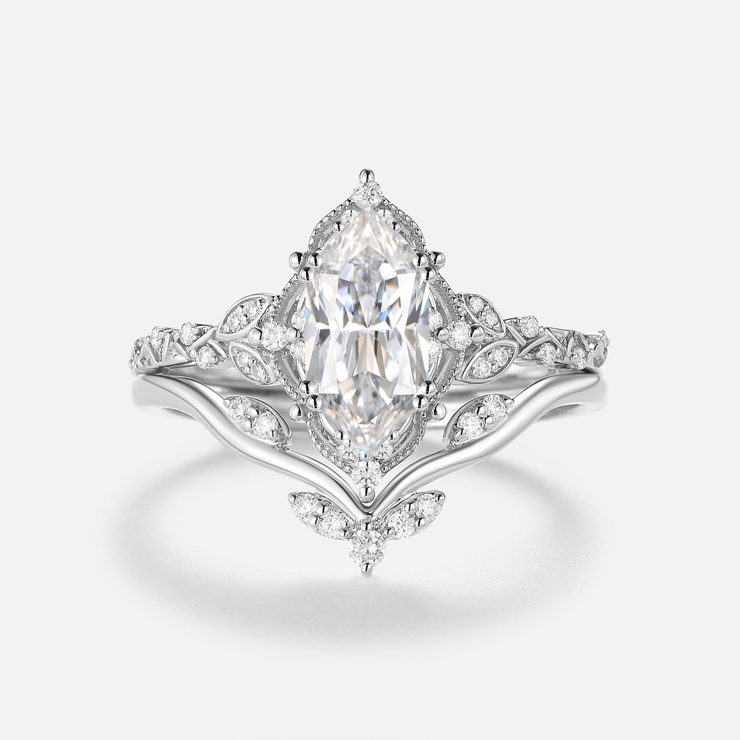 Luminous Reverie - Dutch Marquise Moissanite Vintage Engagement Ring Sets 2pcs - Hestia