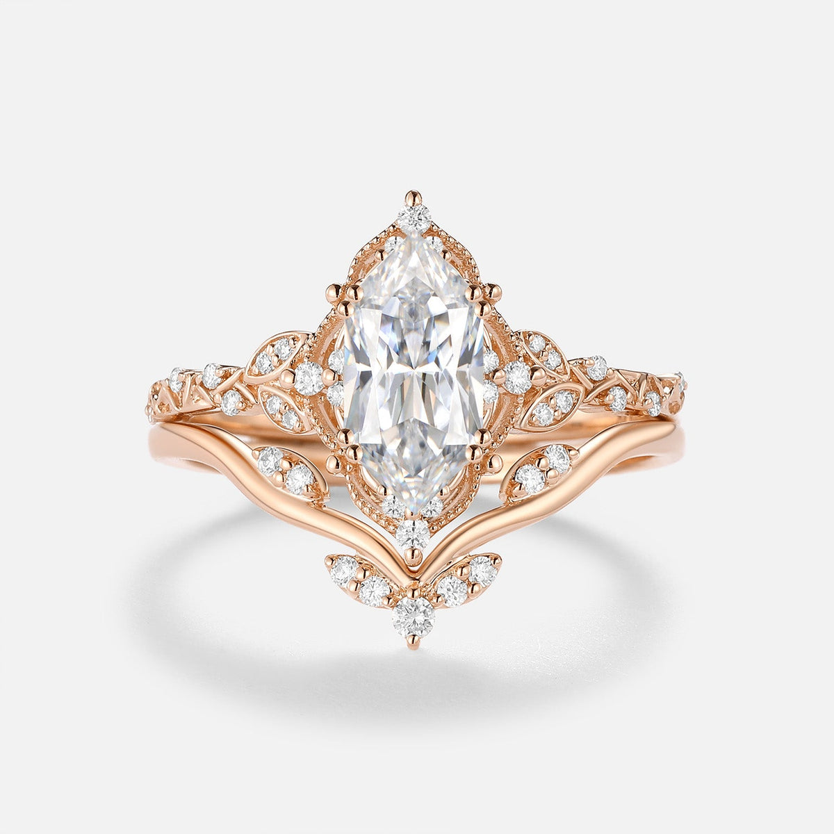 Luminous Reverie - Dutch Marquise Moissanite Vintage Engagement Ring Sets 2pcs - Hestia