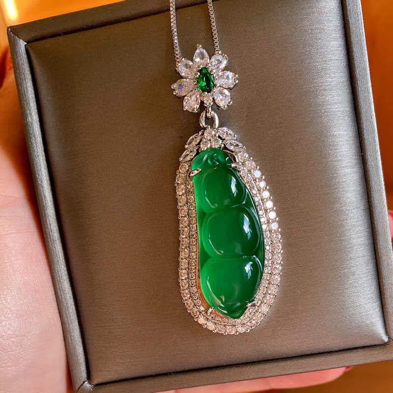Fortune Jewel Fortune Bean Cyan Jade Luck Necklace Pendant