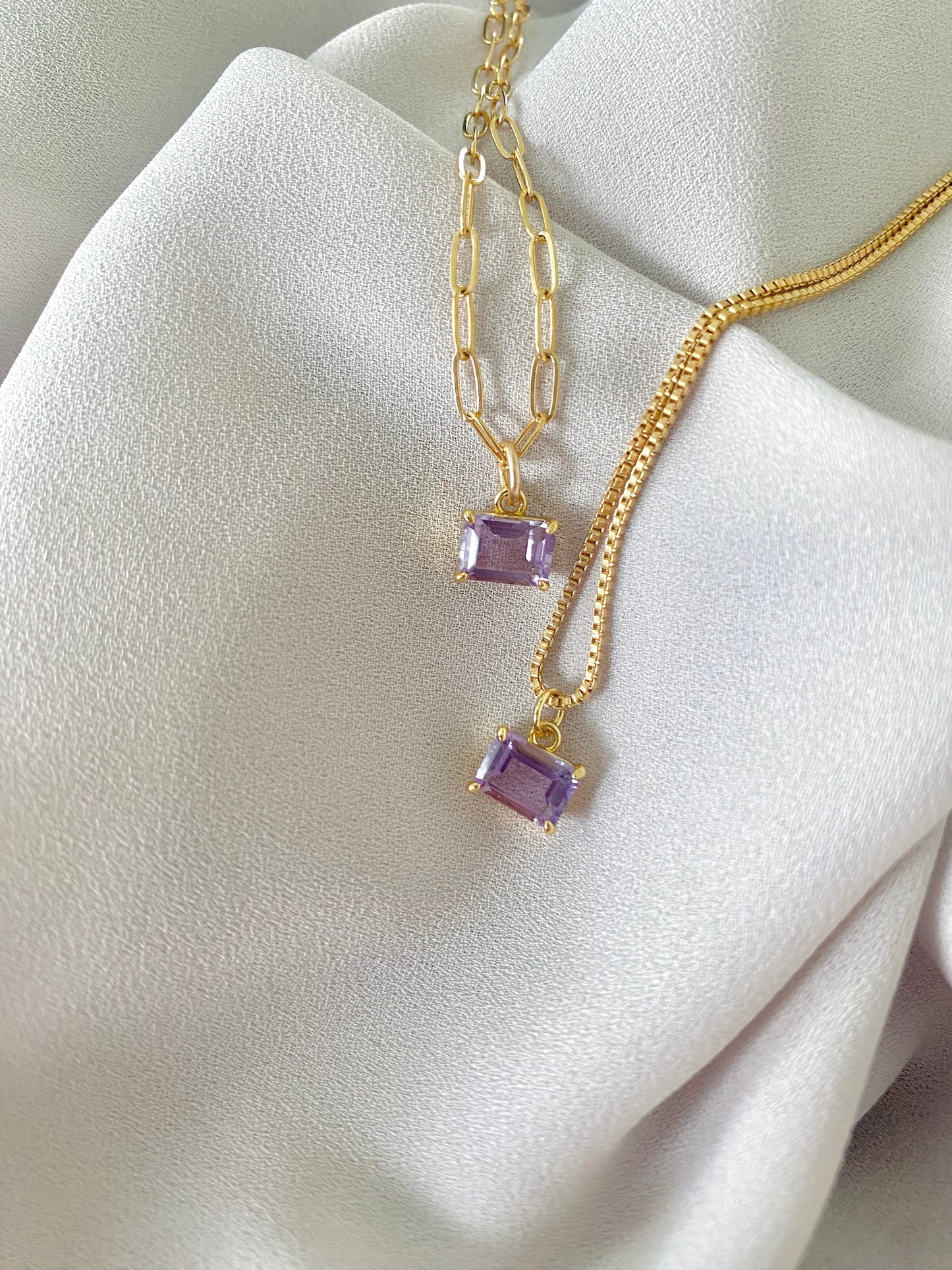 Dainty Amethyst Pendant Necklace - February Birthstone - Prong Setting - Gold Filled Chain