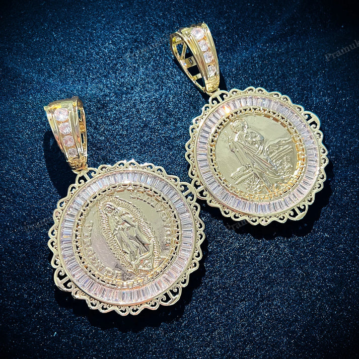 Moissanite Sterling Silver Baguette Jesus Medallion Pendant