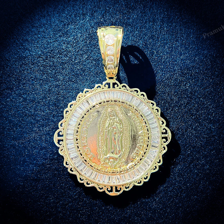 Moissanite Sterling Silver Baguette Jesus Medallion Pendant