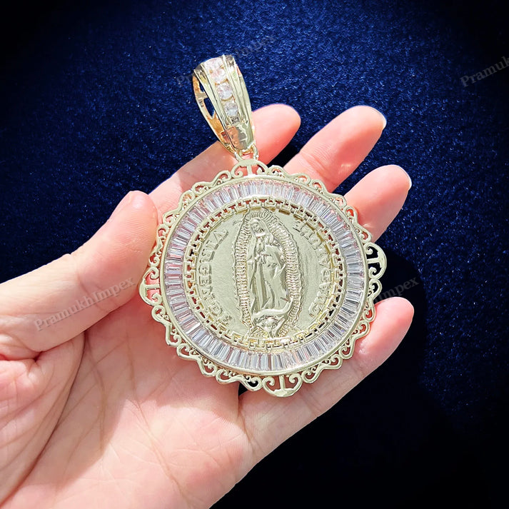 Moissanite Sterling Silver Baguette Jesus Medallion Pendant