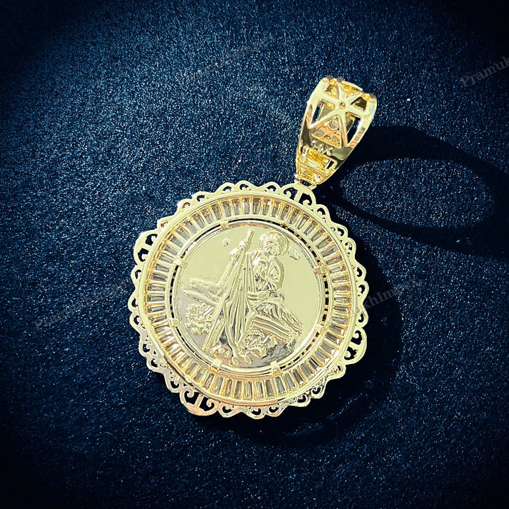 Moissanite Sterling Silver Baguette Jesus Medallion Pendant