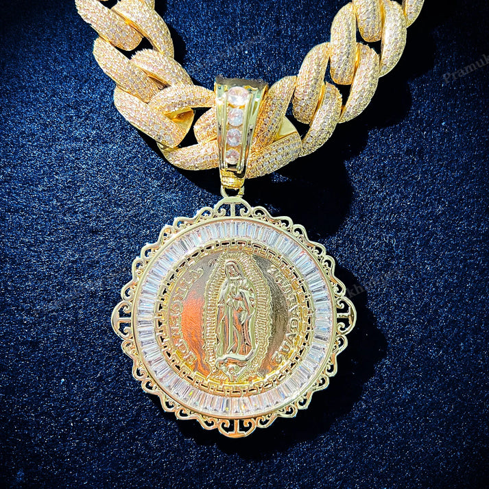 Moissanite Sterling Silver Baguette Jesus Medallion Pendant