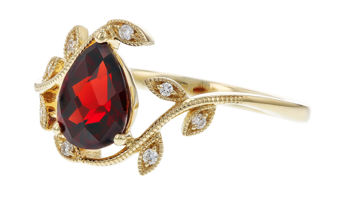 14KY Pear-Shape Garnet and Diamond Floral Ring