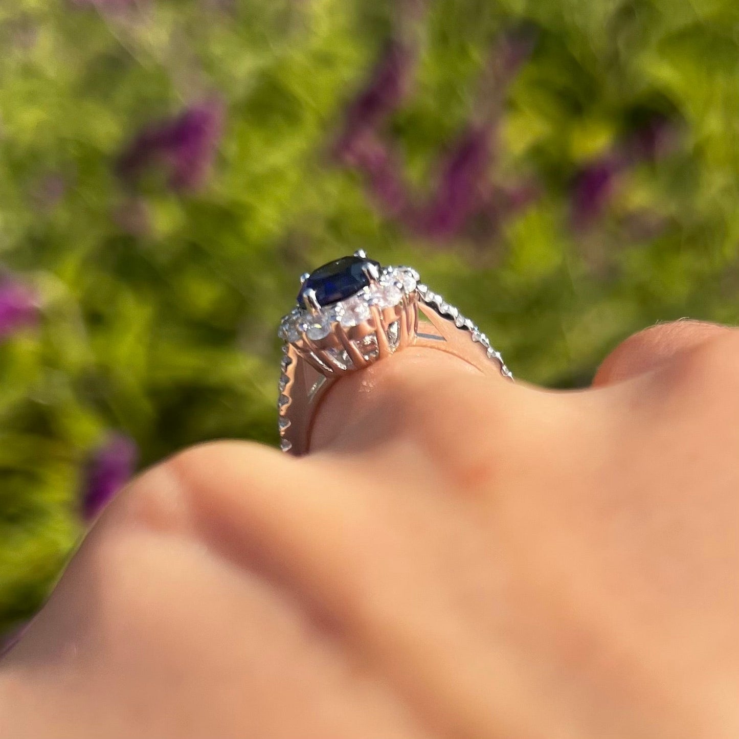Vintage Oval Cut Halo Design Engagement Ring in Sterling Silver