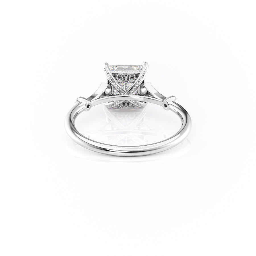 Antique Solarii Moissanite 2.0ct Princess Cut 925 Sterling Silver Side Stone Engagement Ring