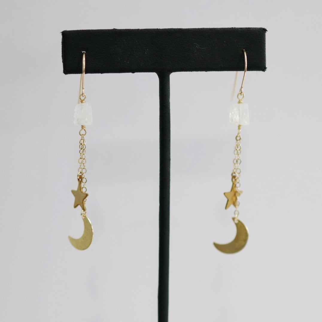 Moonstone and Celestial Drop Earrings /  READY TO SHIP