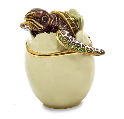Bejeweled "Eggbert" Hatching Turtle Trinket Box with Matching Necklace