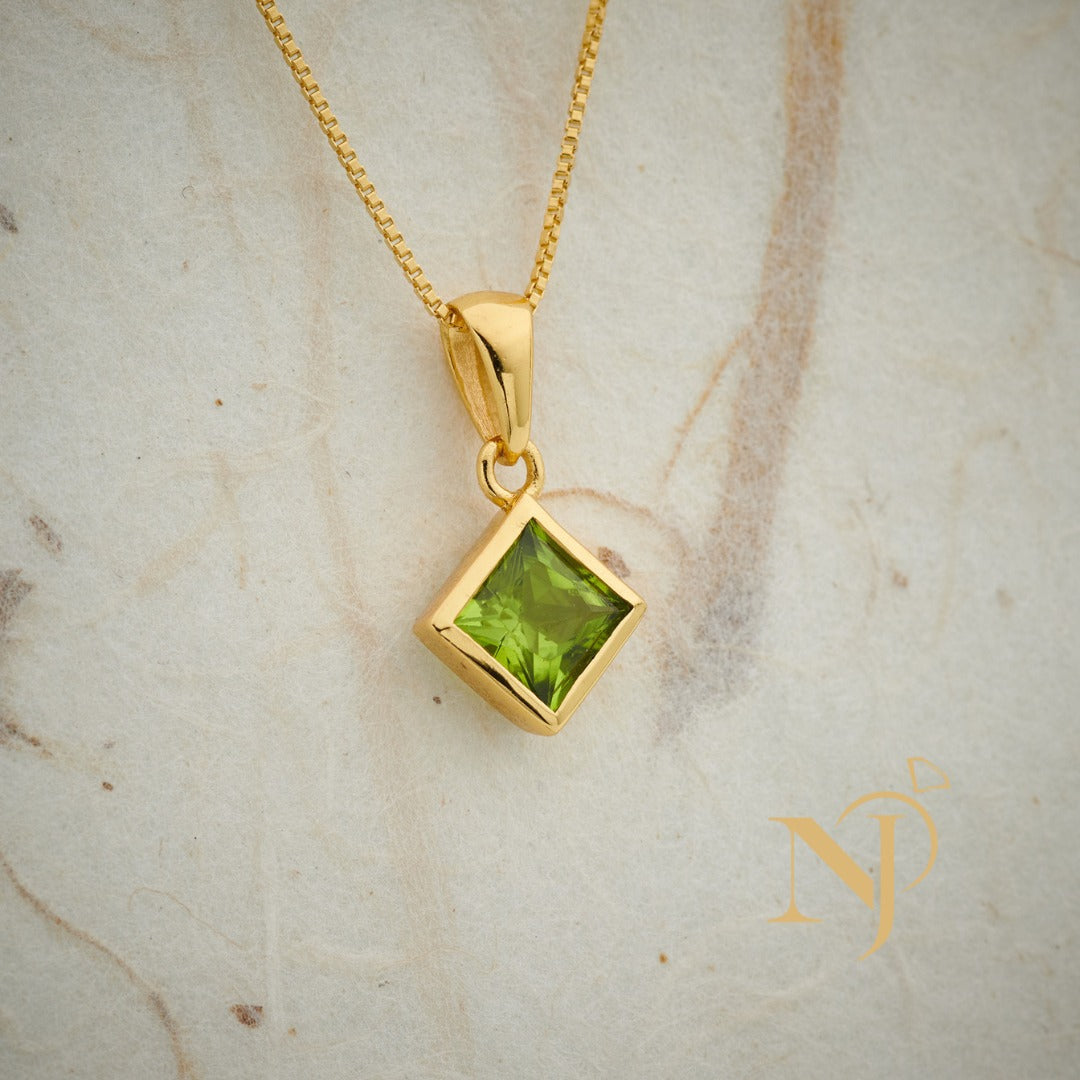 Gold Square Peridot Necklace