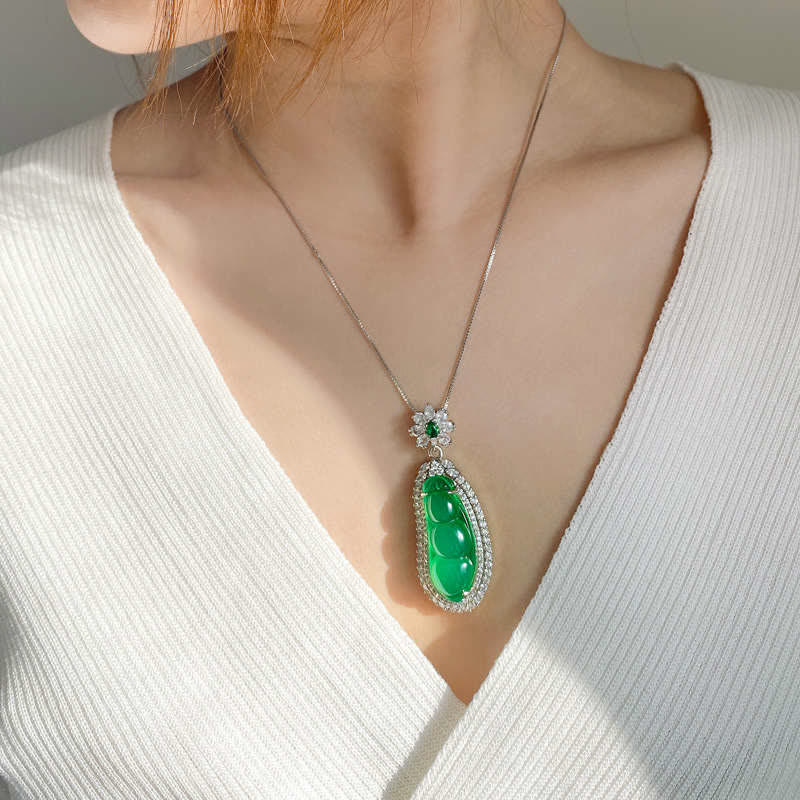 Fortune Jewel Fortune Bean Cyan Jade Luck Necklace Pendant