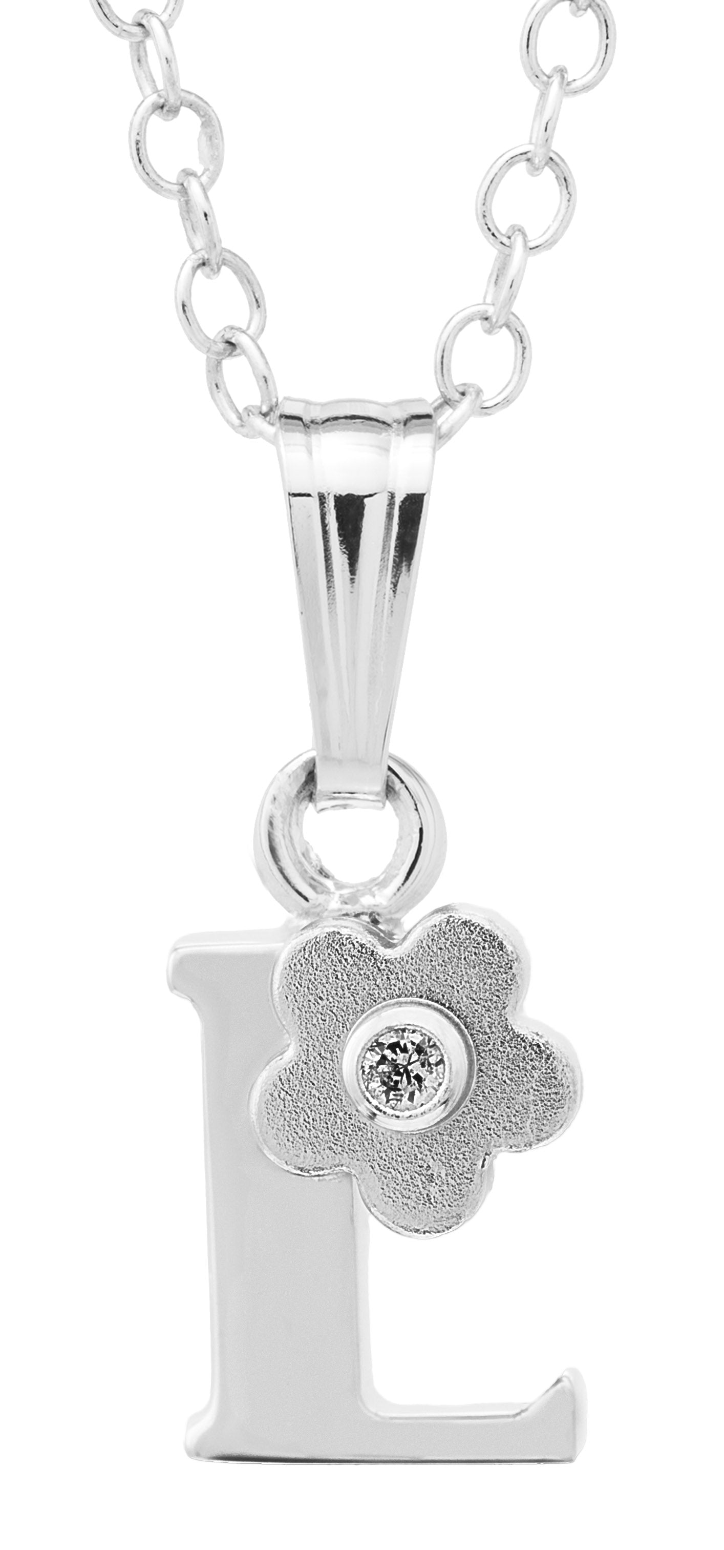SS Inital Diamond Flower "L" Necklace with a 15in chain
