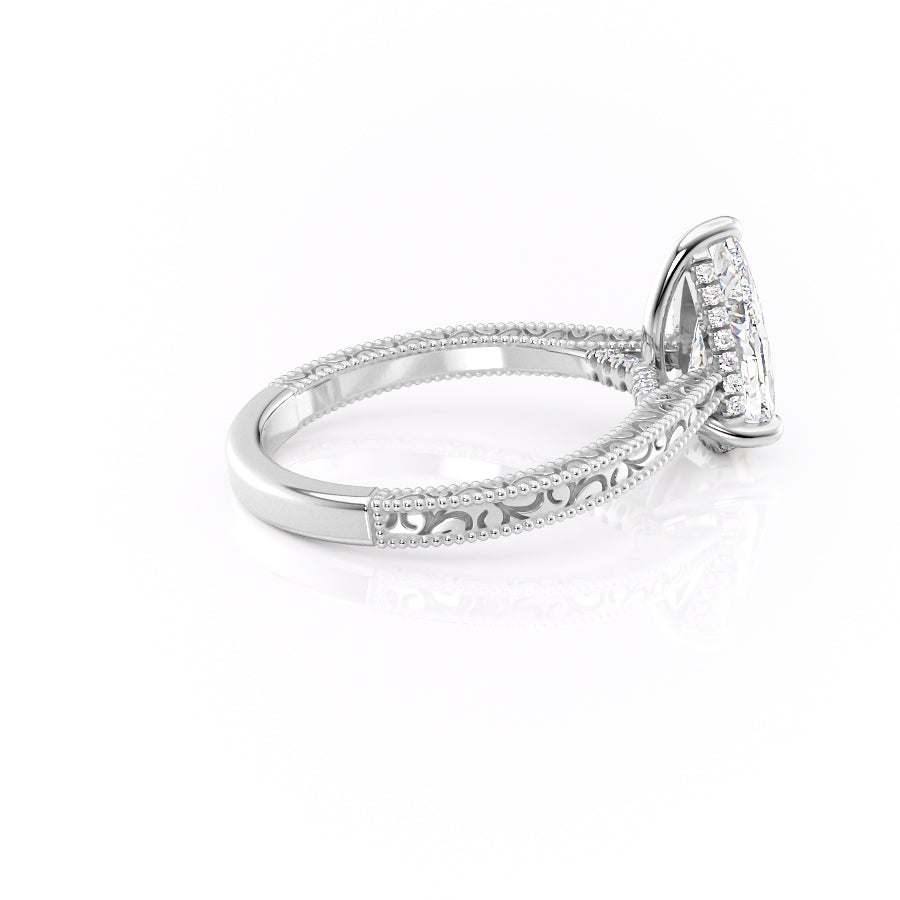 Modern Solarii Moissanite 2.0ct Pear Cut 925 Sterling Silver Hidden Halo Engagement Ring