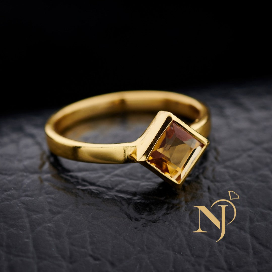 Gold Square Citrine Ring Size 9