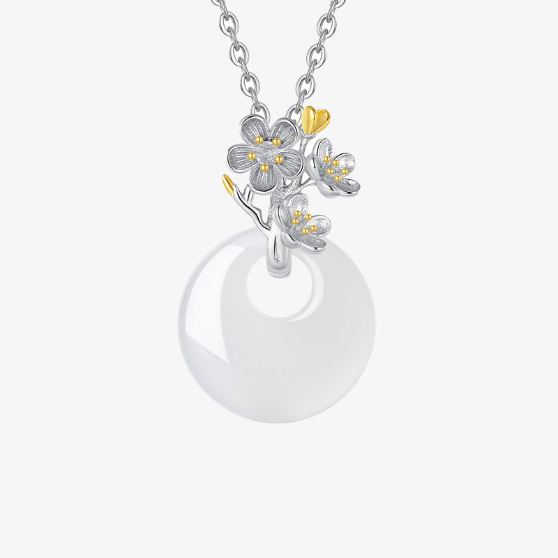 Fortune Jewel 925 Sterling Silver Round Chalcedony Twelve Months Flower Harmony Necklace Pendant