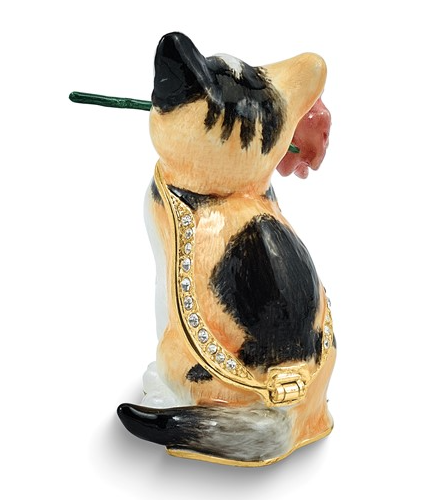 Bejeweled "Rosey Rascal" Cat with Rose Trinket Box with Matching Necklace