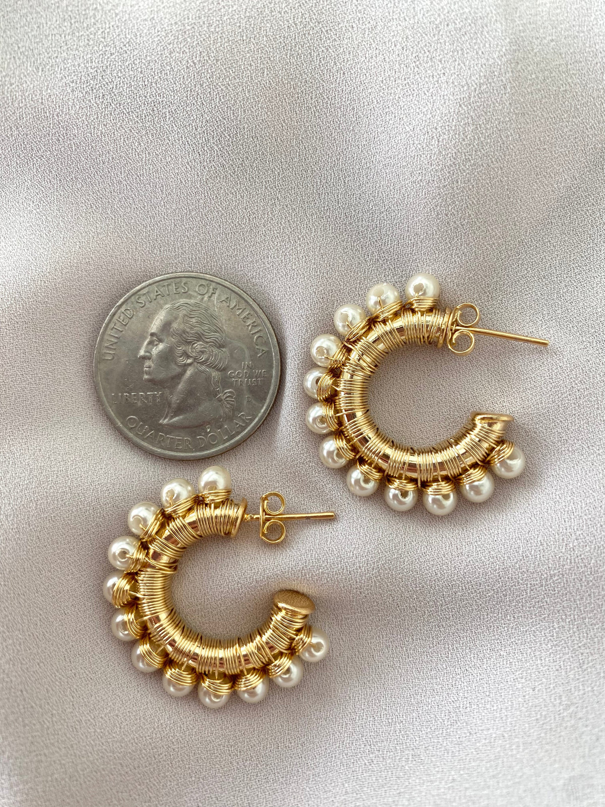 Gold Filled Chunky Pearl Hoop Earrings - June Birthstone Jewelry