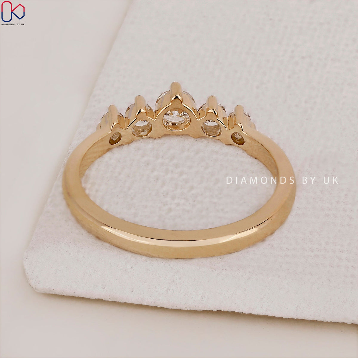 5 Stone Diamond Wedding Band - Yellow Gold