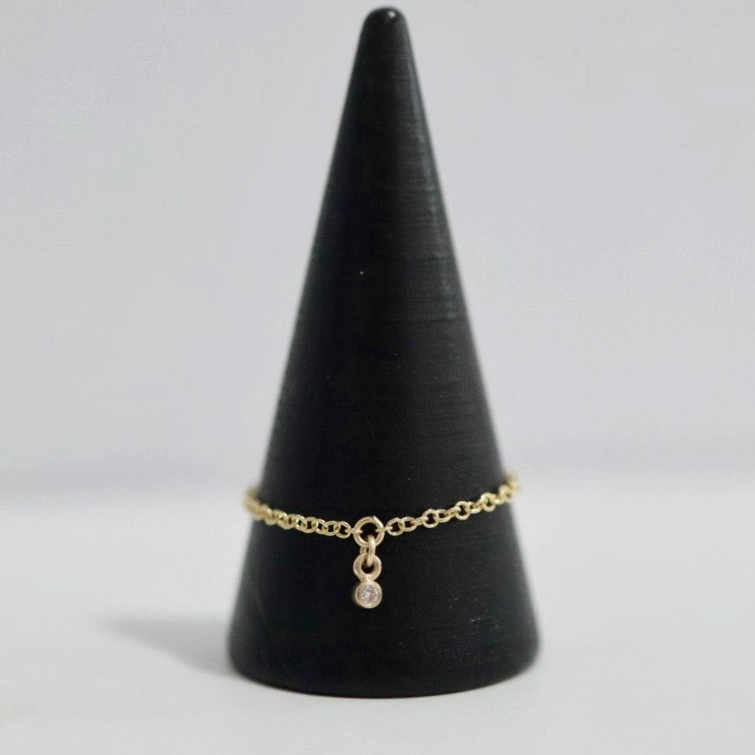 Tiny Lab Diamond Charm and chain ring in  14 Karat Yellow Gold / READY TO SHIP SIZE 9.5