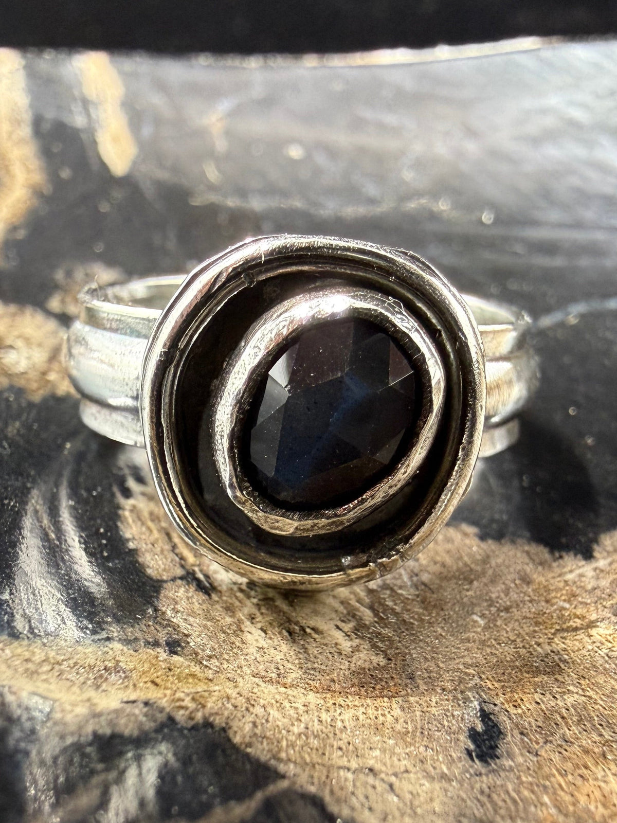Labradorite Halo Boyfriend Ring