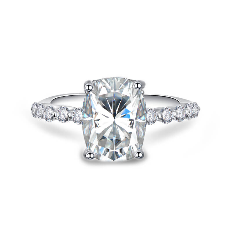 4CT Elongated Cushion Moissanite Hidden Halo Bead Engagement Ring