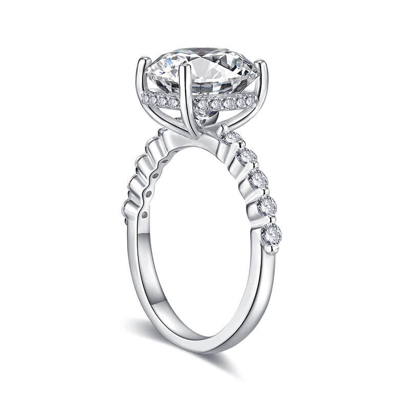 4CT Elongated Cushion Moissanite Hidden Halo Bead Engagement Ring