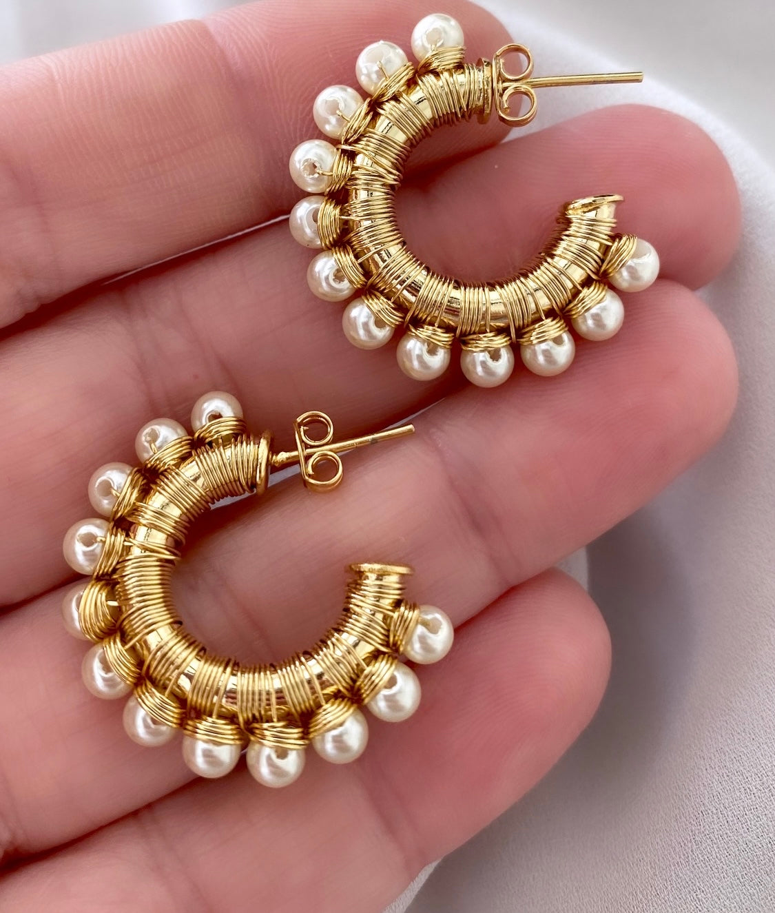 Gold Filled Chunky Pearl Hoop Earrings - June Birthstone Jewelry