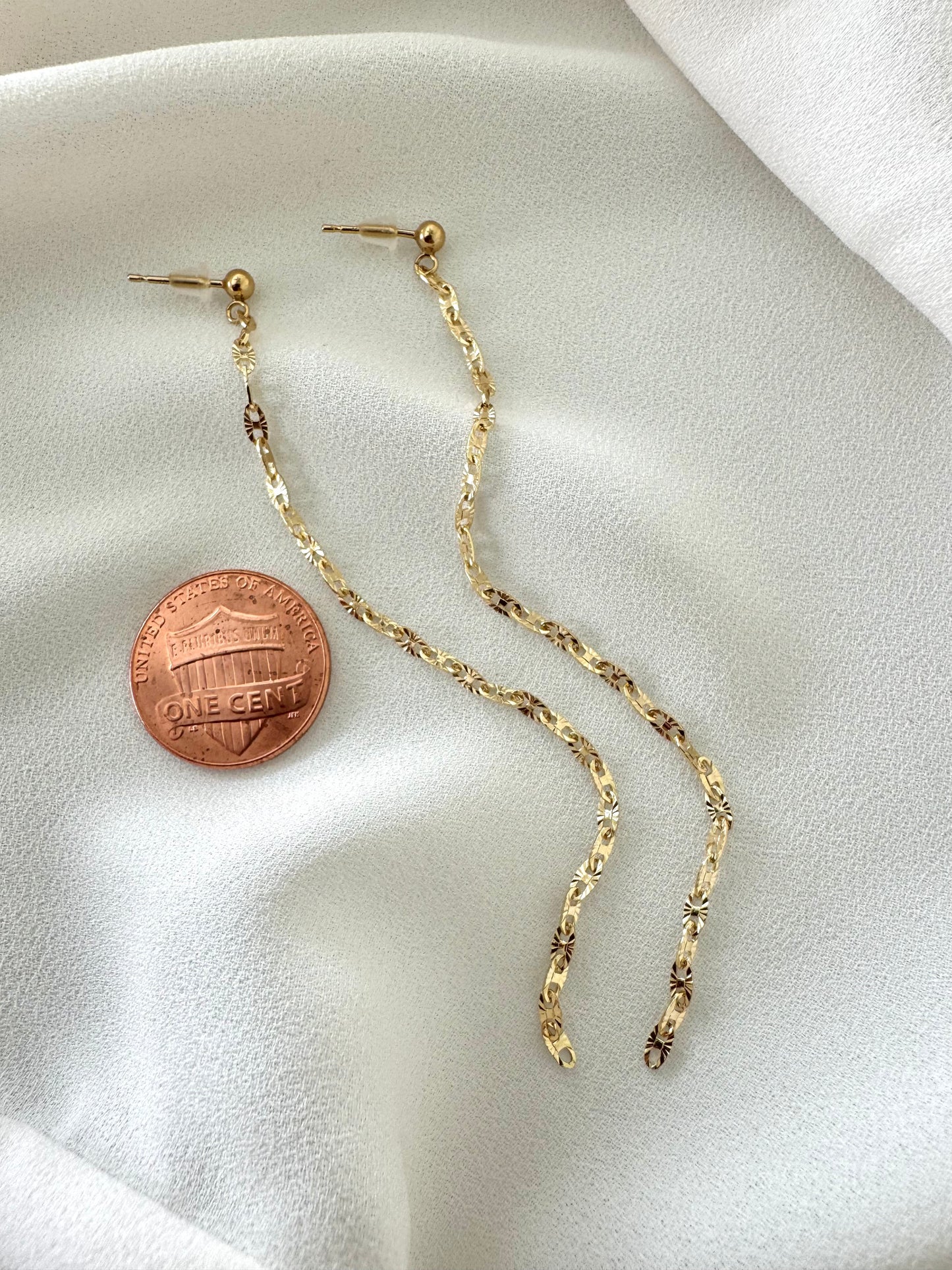 Gold Filled Duster Earrings for Women - Dangly Chain Drop Posts - Waterfall Earrings -