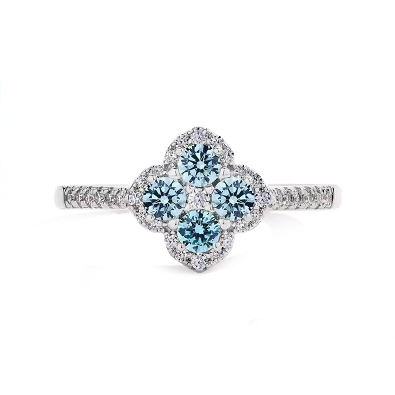 4 Leaf Clover Colored Halo Moissanite Pave Engagement Ring