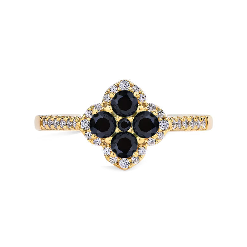 4 Leaf Clover Colored Halo Moissanite Pave Engagement Ring