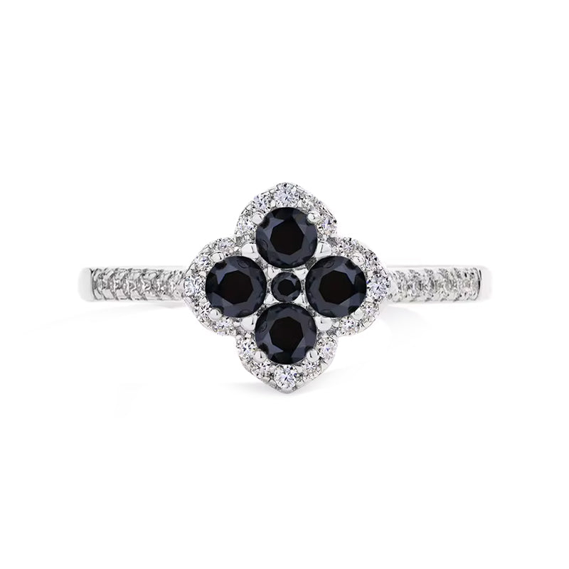4 Leaf Clover Colored Halo Moissanite Pave Engagement Ring