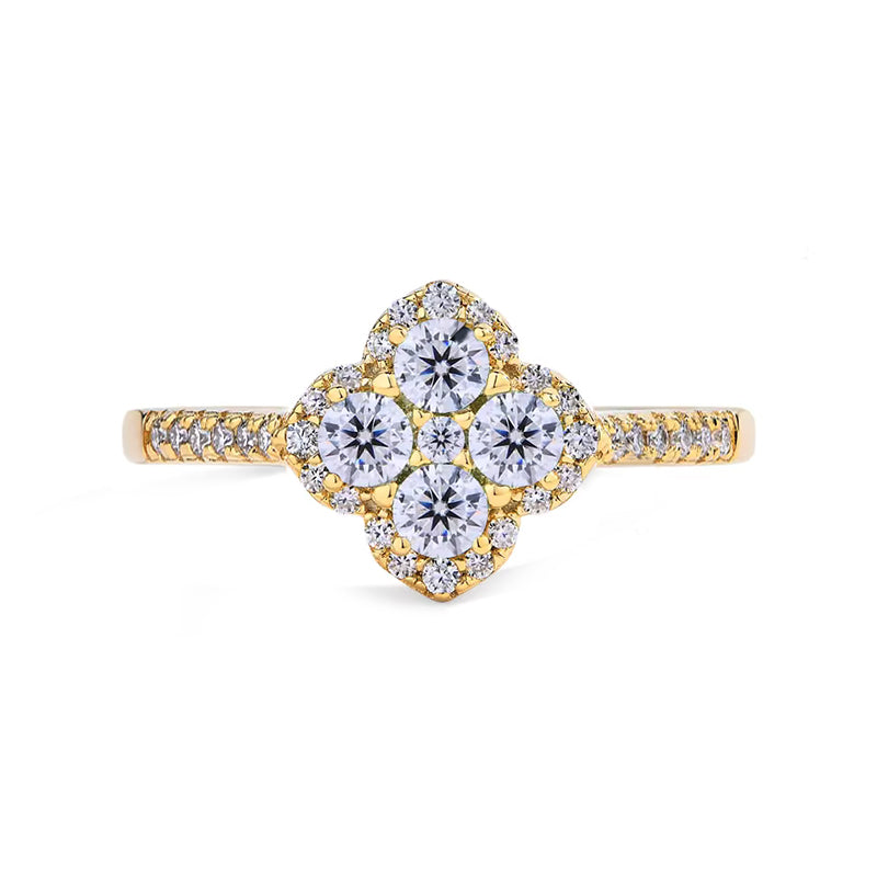 4 Leaf Clover Colored Halo Moissanite Pave Engagement Ring