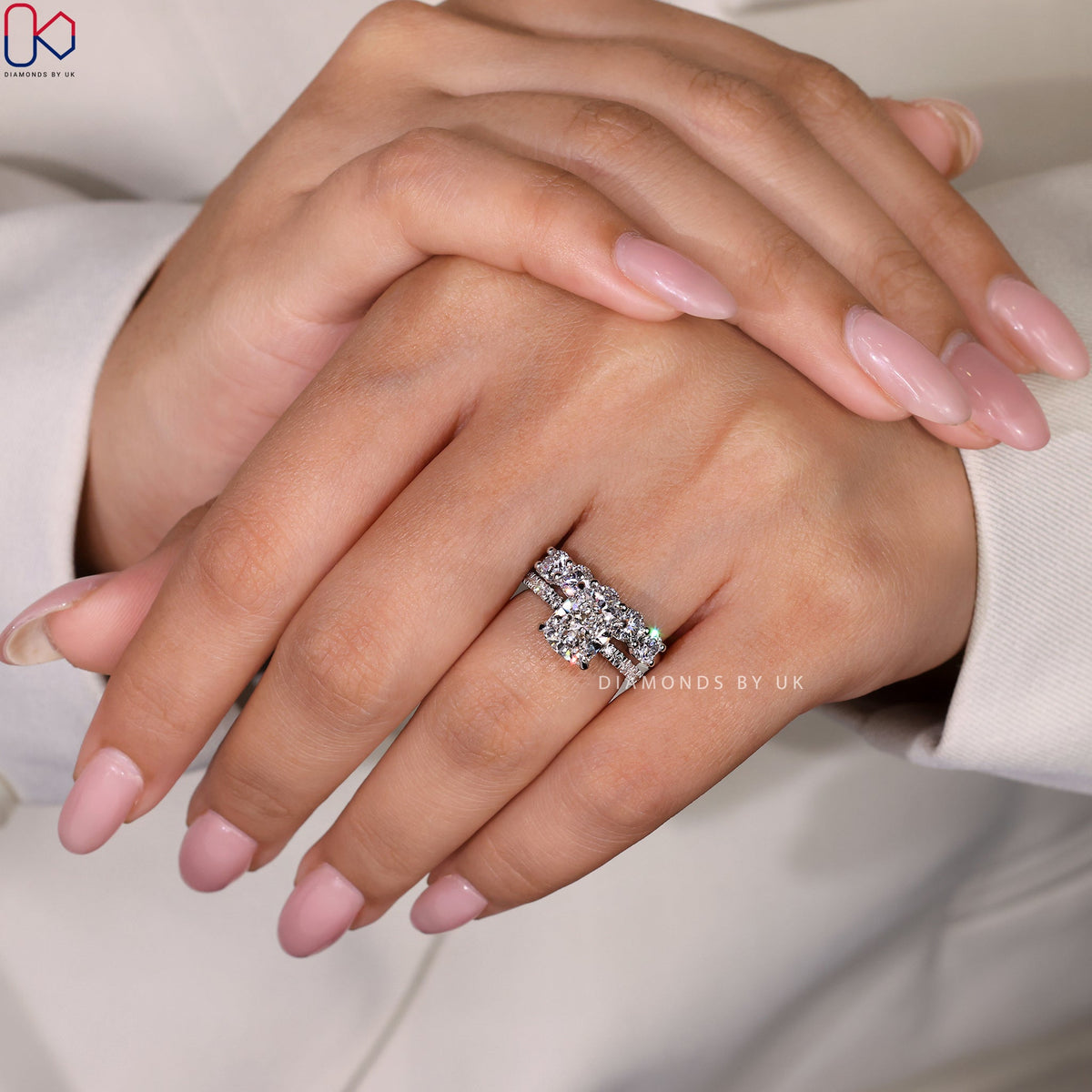 Cushion Cut Diamond Ring And Wedding Band