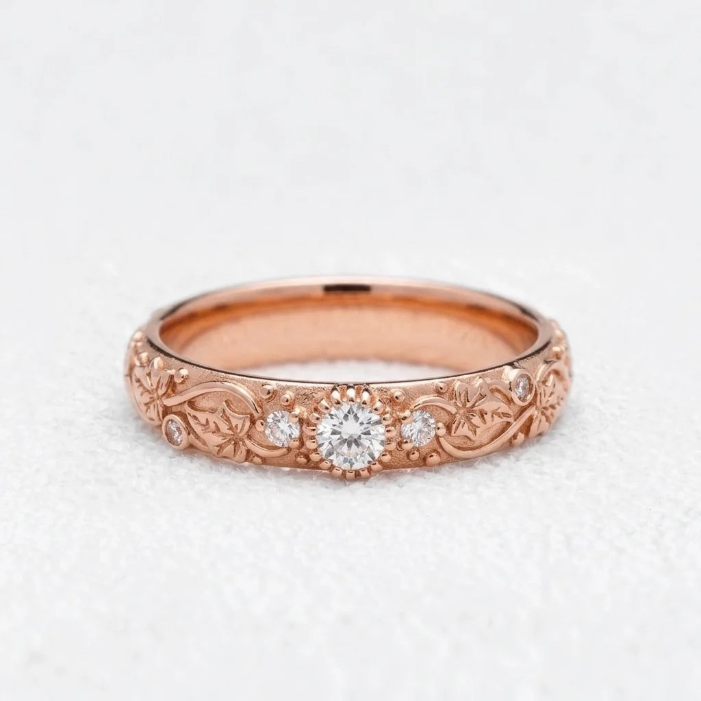 Ivy’s Twinkle | Diamond & Ivy Leaf Wedding Band