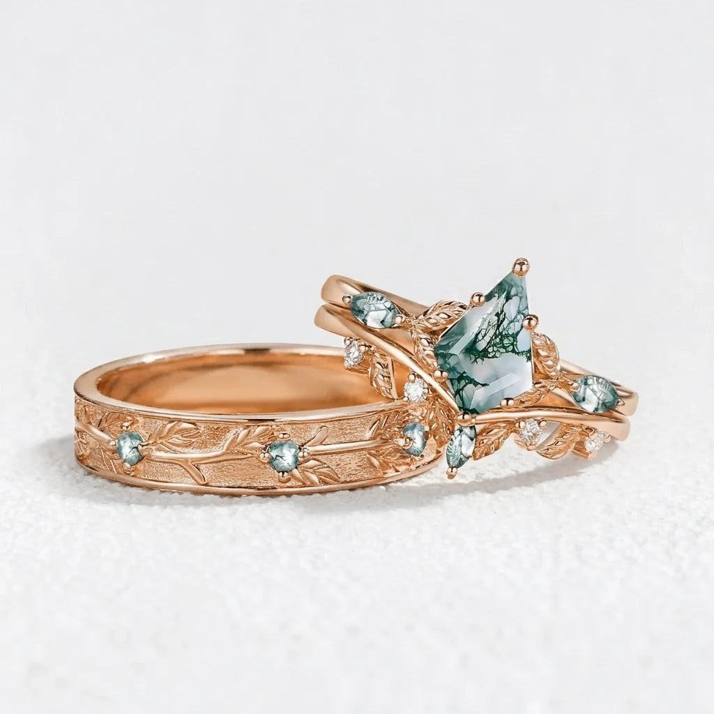 Sylvie's Bower | Kite Cut Moss Agate Foliage Trio Couple Set