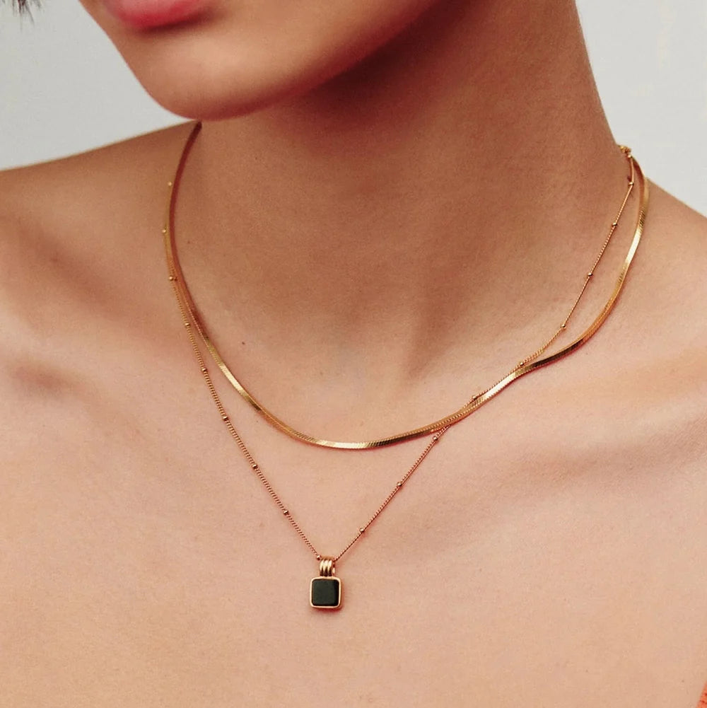 18K Gold Vermeil Square Onyx Necklace