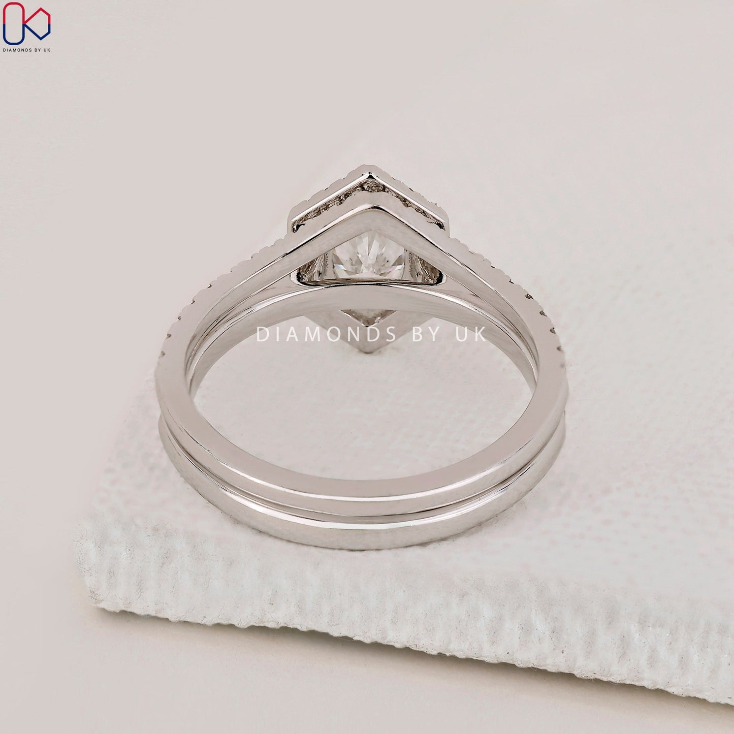 White Gold Halo Engagement Ring With Wedding Band