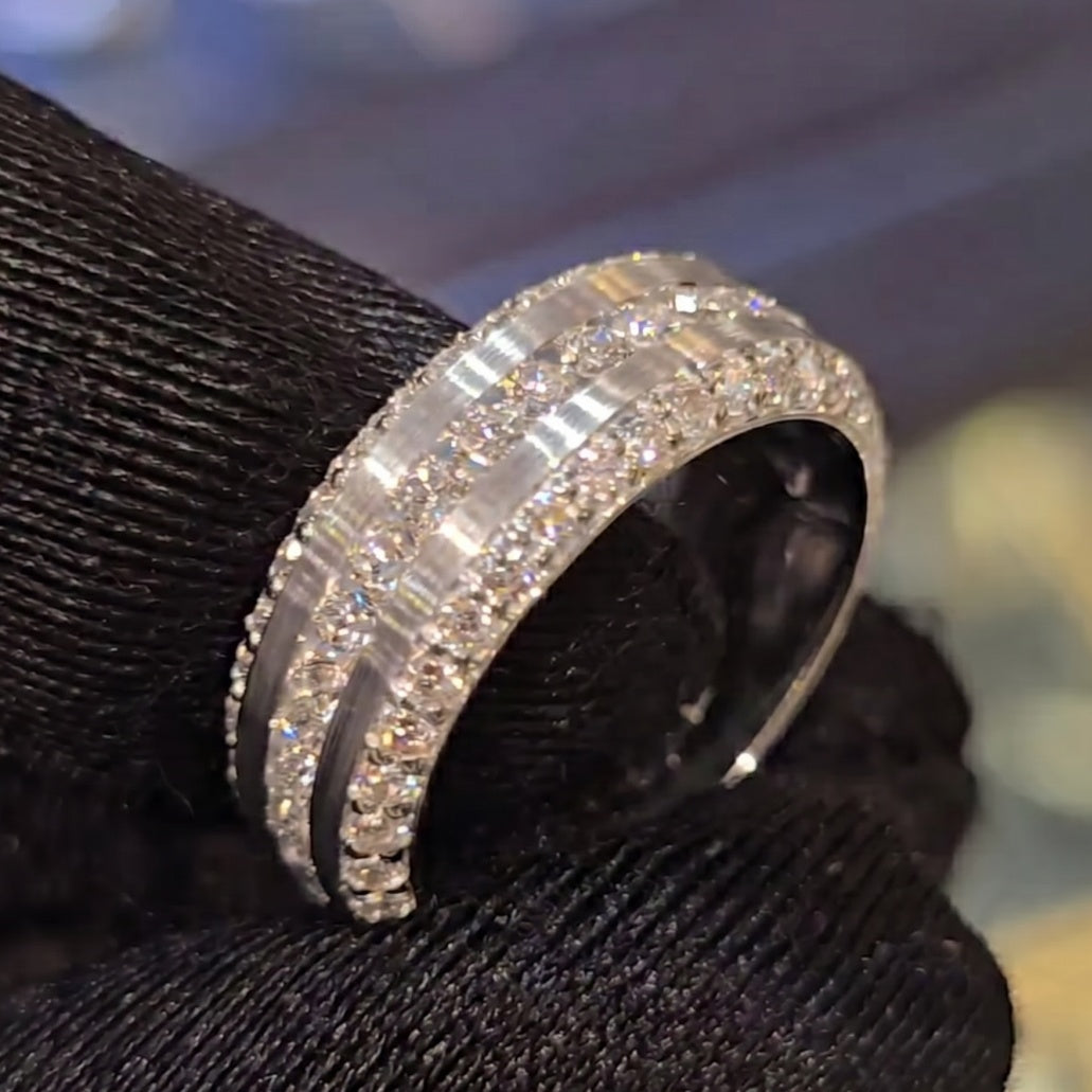 The "Equinox" Brushed & Pavé Statement Band