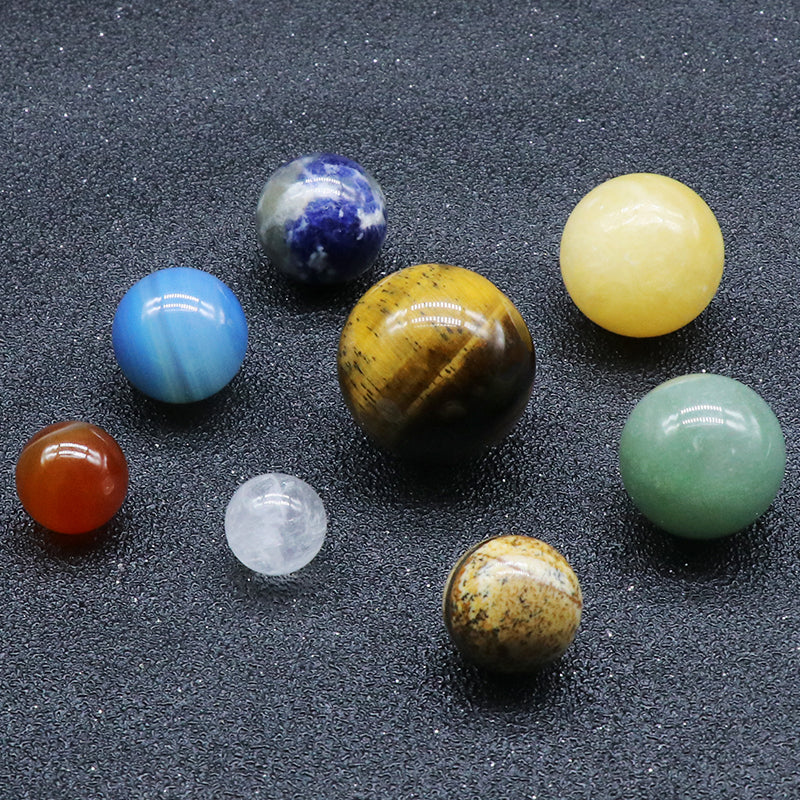 Natural Gemstone Spheres Set - 8 Planet Crystal Balls - Meditation Decor Crystals - New!