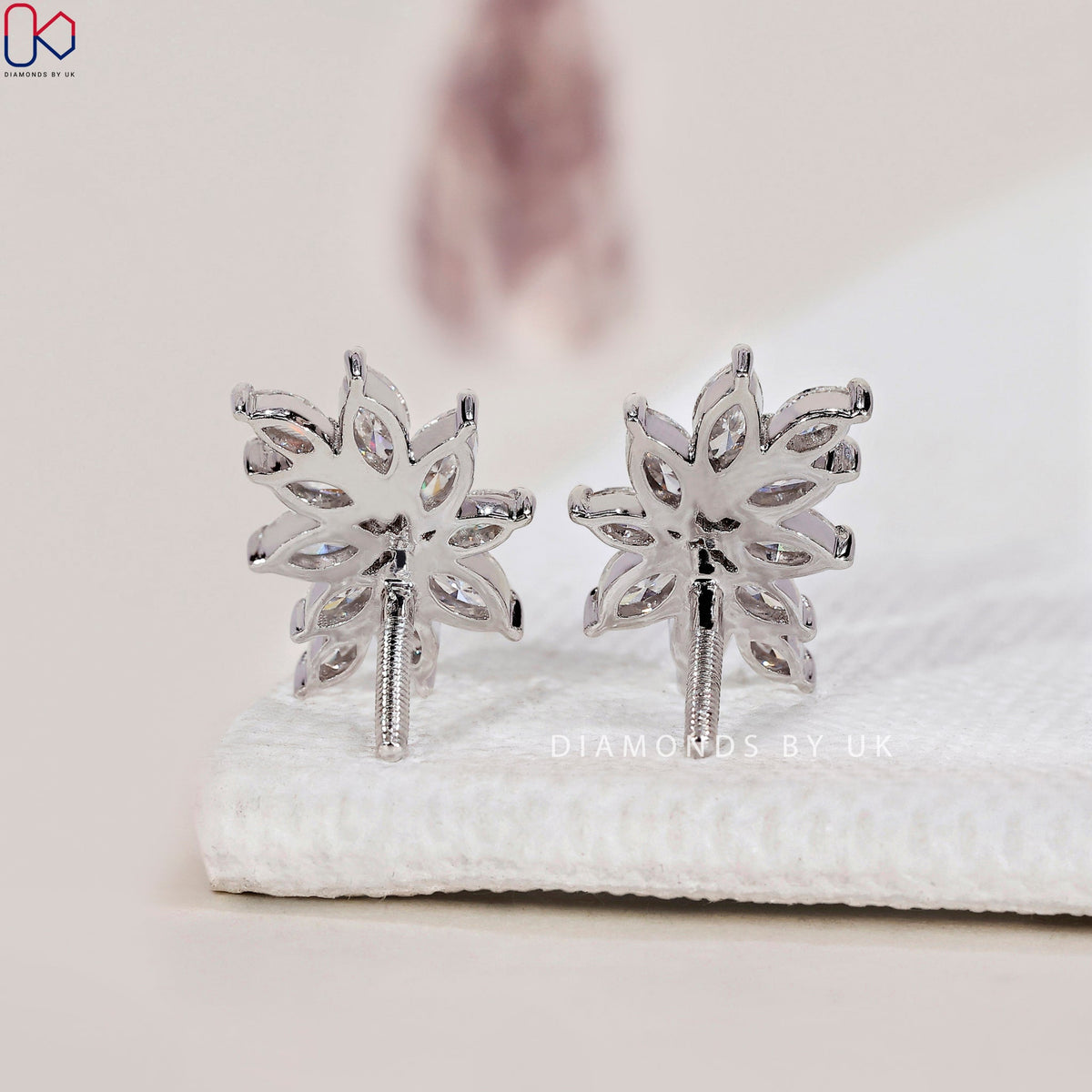 Diamond Cluster Earrings - Marquise Shape
